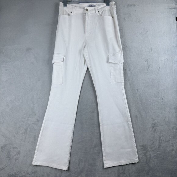 Bluespice Cargo Jeans Bootcut Leg Womens Size 9 Mid Rise White Denim Stretch - Picture 1 of 11